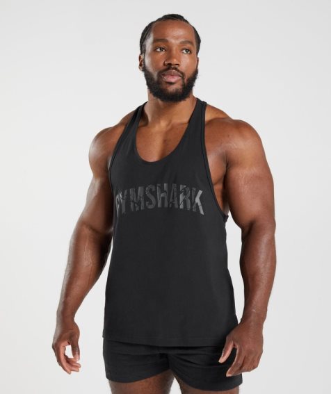 Podkoszulki Gymshark Power Stringer Męskie Czarne | PL 495NMO